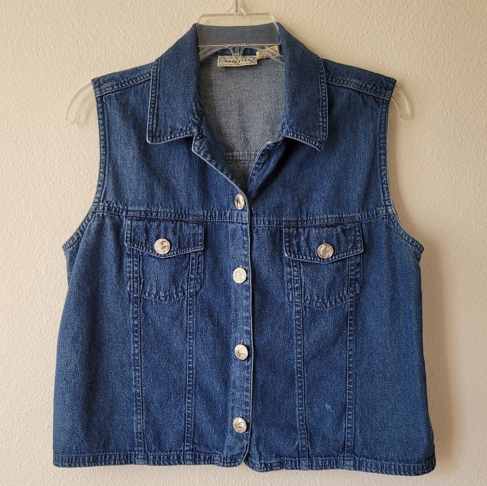 Vintage Denim Vest Shirt Buffalo Nickel Buttons Button Down Rosettes